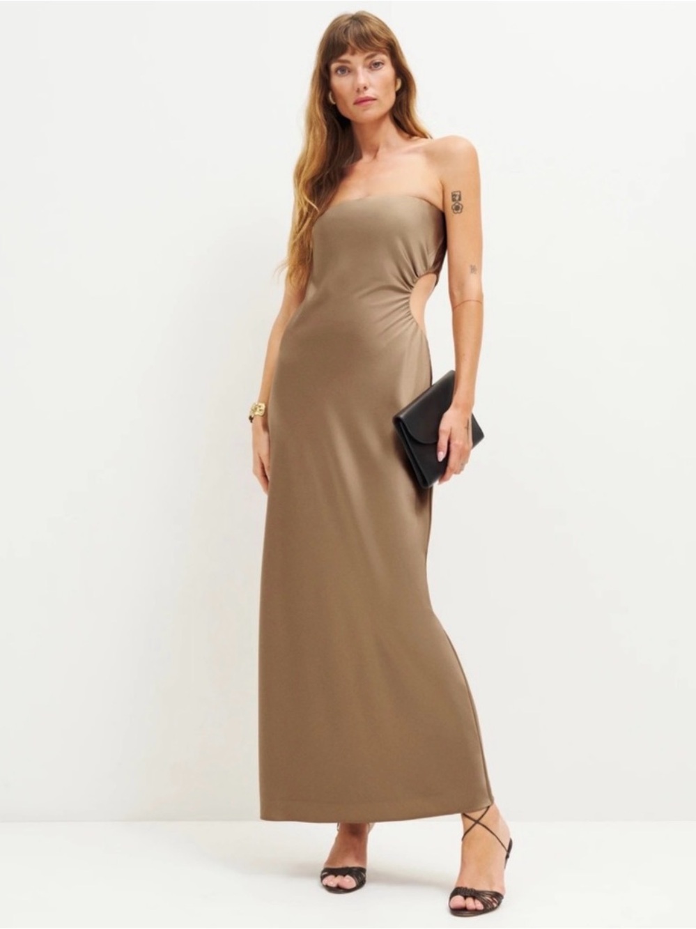 Reformation Nevaeh Strapless Taupe Cutout Maxi Dress (NWT)